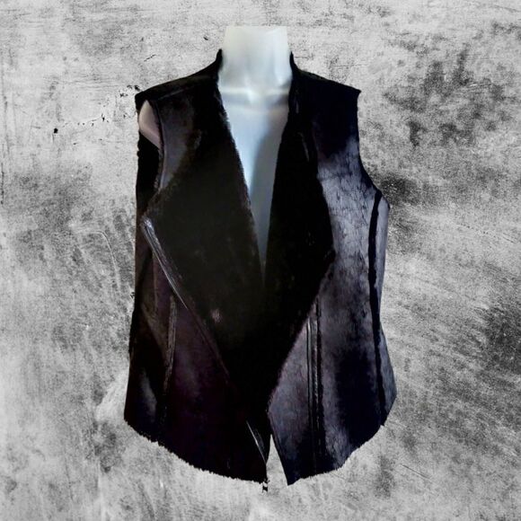 VEST MARC OF NEW YORK   LEATHER/FAUX FUR Distressed ASYMMETRICAL ZIP  XL - Picture 1 of 7